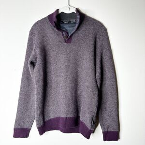 Ted Baker Sweater Mens S Maroon Wool Alpaca Pullover Henley Tweed Preppy Classic